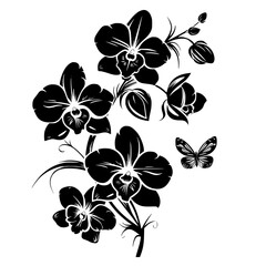 orchid silhouette, orchid svg, orchid png, orchid illustration, orchid, silhouette flower, floral svg, herb svg, flower illustration, flower, floral, vector, nature, illustration, spring, design, patt