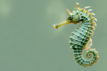 A seahorse drawing against a green backdrop, include an area for inscription at image's base