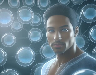 3d rendering of Human cell or Embryonic stem cell microscope background