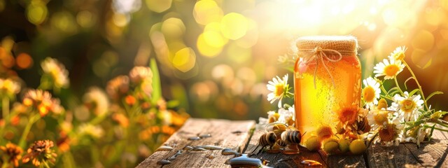 Fototapeta premium close up of honey on field background. selective focus