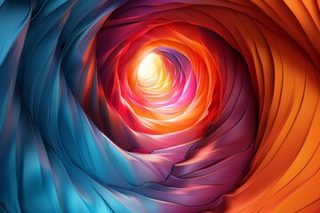 Abstract digital art with vibrant colors forming a spiral tunnel, creating a stunning optical illusion with blue, red, and orange hues.
