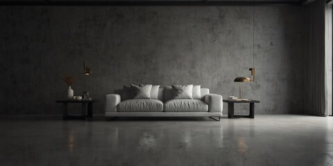 Minimalist sophistication, White concrete floor, gray wall backdrop.