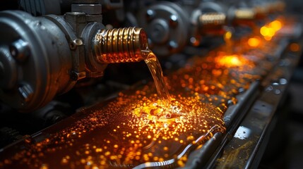 An industrial image showing machinery pouring a bright, glowing liquid, exemplifying precision and technology - Powered by Adobe