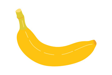 Cartoon Banana icon. Hand drawn ripe banana, trendy flat style yellow fruit. Tropical fruit, banana snack or vegetarian nutrition. Isolated on white Vector illustration
