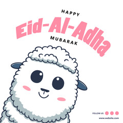 Eid Al Adha Mubarak Islamic Celebration Muslim Community event, Eid Greeting Card Cute Illustration