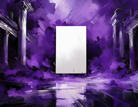 Fototapeta abstract purple grunge background with a large empty white rectangle in the middle, brush strokes in the style of dark purple and black color palette