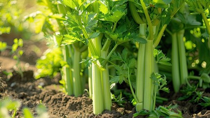 Obraz premium celery growing close-up. Selective focus