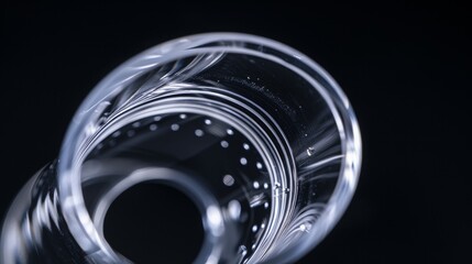 looking through clear silicone tube, circular hole, closeup, product shot, depth of field, black background