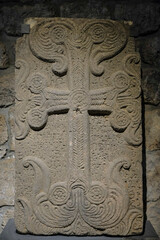 A khachkar or Armenian cross-stone in the Tatev Monastery, located near the village of Tatev in Armenia.
