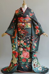 A kimono with a pattern of flowers and birds