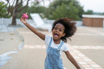 Portrait happy african american cute girl smiling face looking at camera at home, kid, child, young...