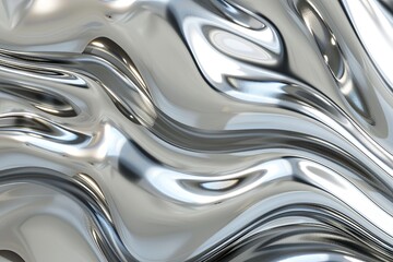 3D render of abstract liquid chrome bacground metall silver