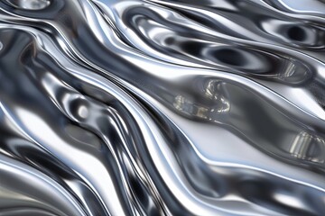 3D render of abstract liquid chrome bacground metall silver