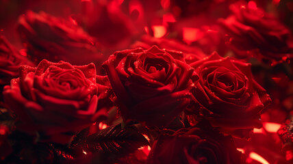 ワインレッドに美しく輝く薔薇、コピースペース,テキスト用スペース,Generative AI。