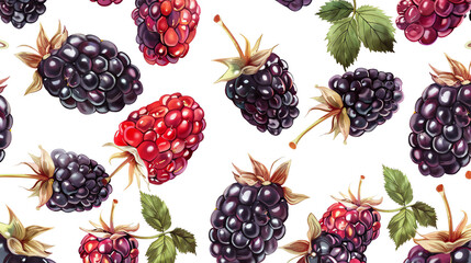 Seamless pattern of hand-drawn blackberries and raspberries, perfect for textiles, wallpapers, or backgrounds.