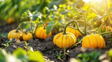 Obraz premium close up of a pumpkin in the garden. selective focus