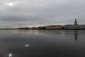 Serene Dusk Reflection on the Neva River in Saint Petersburg