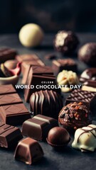 A group of different types and sizes of chocolates on a table, AI