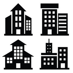 Set of Office building different style icon set black vector on white background