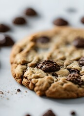 a closeup of a chocolate chip cookies