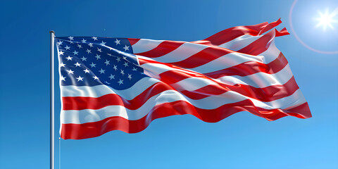Close-up of a waving American flag on a national holiday, symbolizing freedom and equality. Perfect for U.S. Independence Day celebrations and Constitution Day events.