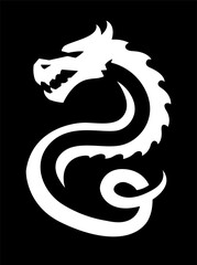 Dragon silhouette logo on a dark background.