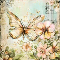 vintage background with butterflies