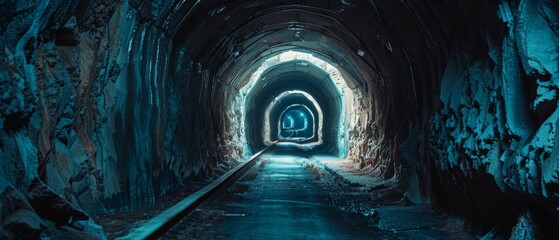 Naklejka premium A tunnel is lit up with blue light