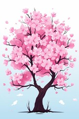 Fototapeta premium A vibrant pink cherry blossom tree in full bloom against a soft blue sky.