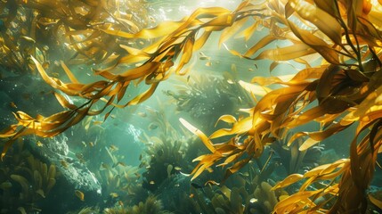 Underwater Kelp Forest Illuminated by Sunlight
