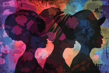 Silhouetted Women in Vibrant Floral Abstract Artwork