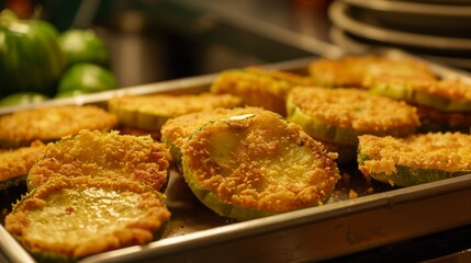 Golden Breaded Zucchini Slices on Baking Tray