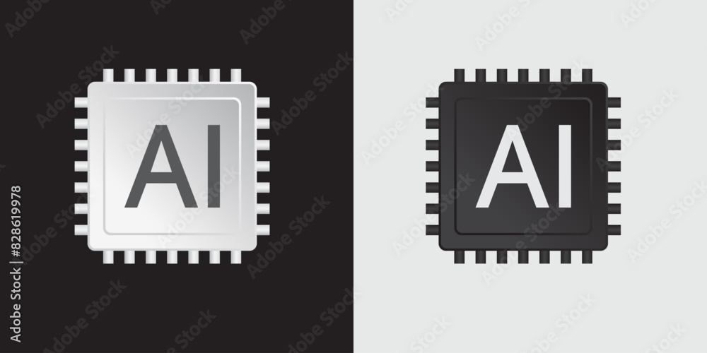 Poster AI chipset icon. Artificial intelligence technology concept design, Machine learning and generated by processor chip, Vector illustration for banner and web template.