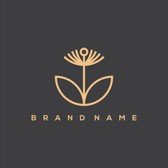 line art floral with circle leaves and flowers vector logo