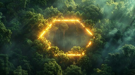 A magical sight of a glowing neon hexagon of green and yellow