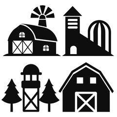 Set of farm building icon black vector on white background