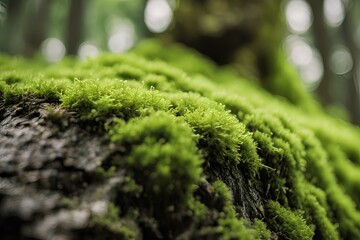 Moss on Tree Bark Close-up, Detailed Green Texture, Nature Macro Photography, Lush Forest Scene, High Resolution, Botanical Beauty, Natural Environment