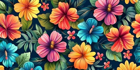 Fototapeta premium colorful floral pattern ,Lush floral pattern with vivid flowers and leaves, 