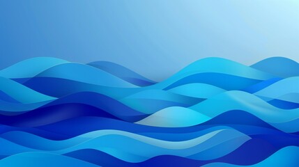 Fototapeta premium Abstract blue background with waves, flat design, smooth curves.