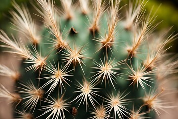 Macro Close-up of Cactus Spines, Detailed Texture, Green and Brown Hues, Sharp Thorns, High Resolution, Botanical Photography, Nature Image