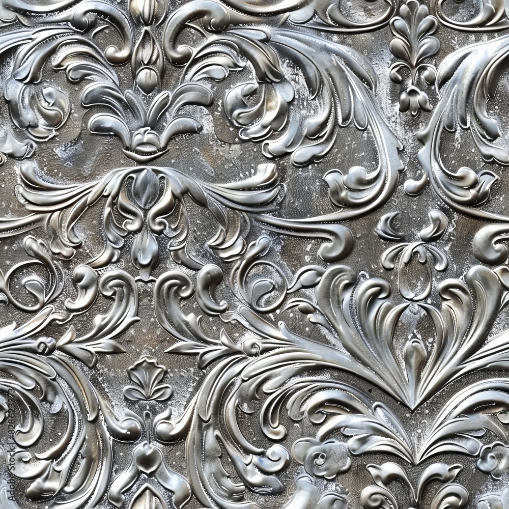 Wall mural Antique embossed silver texture, seamless tile pattern