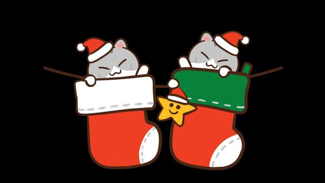 Animated Cute Cat Waving in Socks - Transparent Background