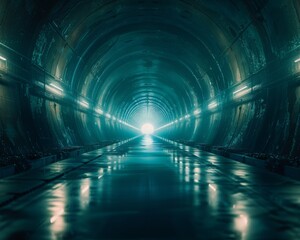 A tunnel with a bright light shining through it