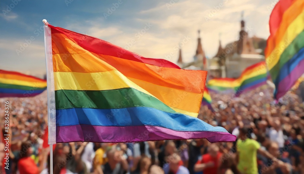 Canvas Prints lgbt flag on the background of the pride parade, queer lgbtq pride month, June 1, the fight against homophobia and bullying, tolerance, summer holiday, freedom and rights