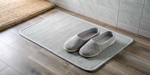 Cozy Bathroom Setup with Slippers and Bath Mat