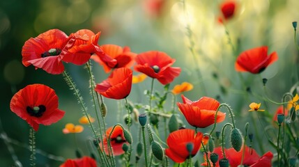 Fototapeta premium Blooming red poppies during the spring season
