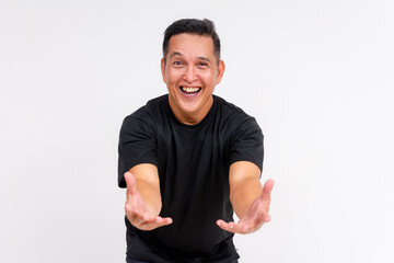 Middle man looking to catch something while showing a snarky heinous expression.