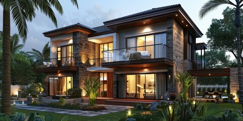 Obraz premium Modern Architectural House with Palm Trees
