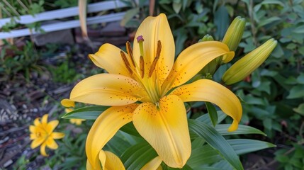Obraz premium Yellow Lily Blooms in the Backyard