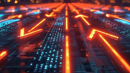 Neon Arrows on Futuristic Digital Path